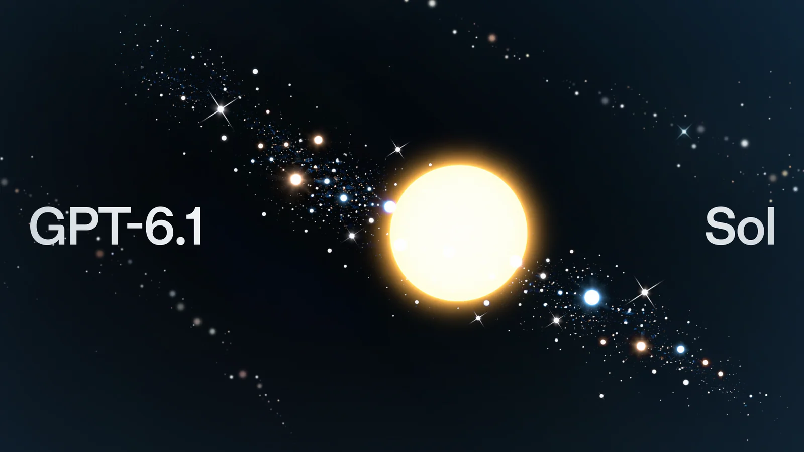 星空の中に光る太陽と、GPT-6.1 Sol の文字