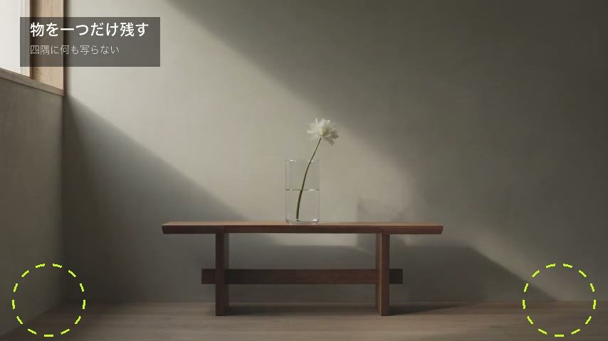 画面の下の左右の隅。点線の丸